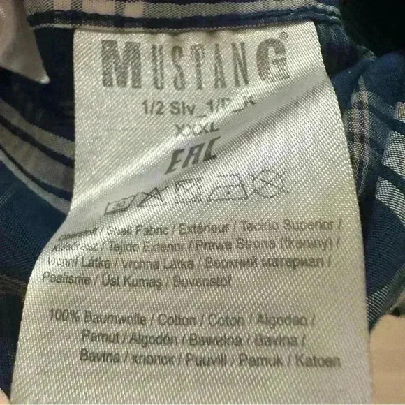 Mustang True Denim Blue plaid short sleeve button down collared Men’s shirt 3XL - Picture 6 of 7